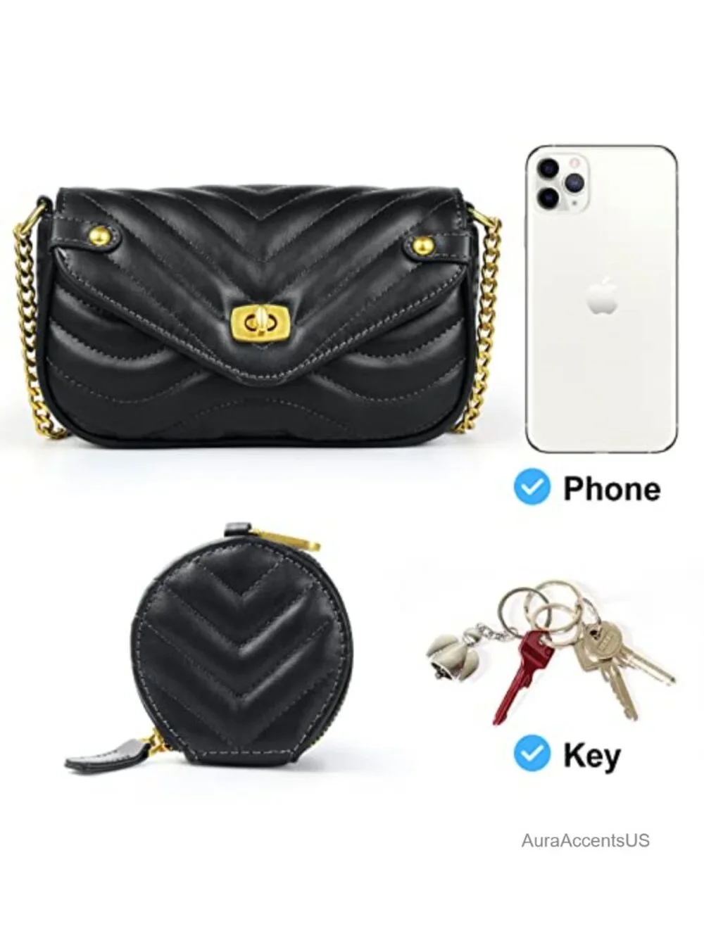 Small PU Leather Chain Crossbody Purse Set with Coin Pouch